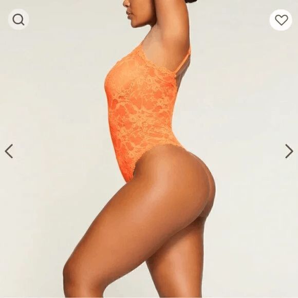 SKIMS Neon Bright Orange Stretch Lace Sheer Bodysuit 4X NWT - Picture 8 of 9